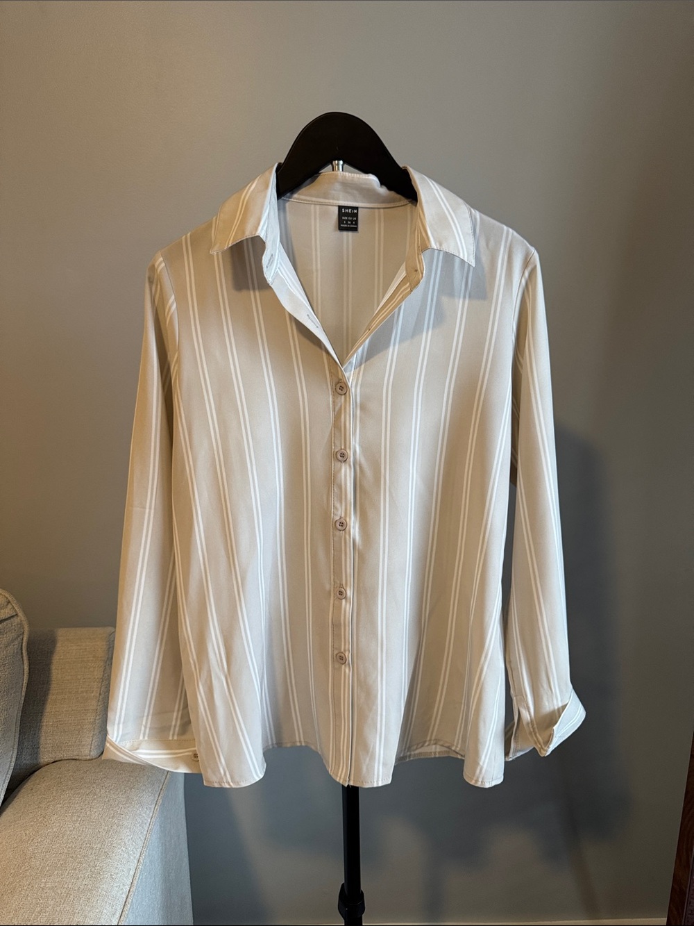 Beige Pinstripe Button-Down Shirt